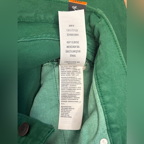 Abercrombie & Fitch Green Button Fly Skinny Jeans Men’s size 31x32 NWT - Picture 10 of 10